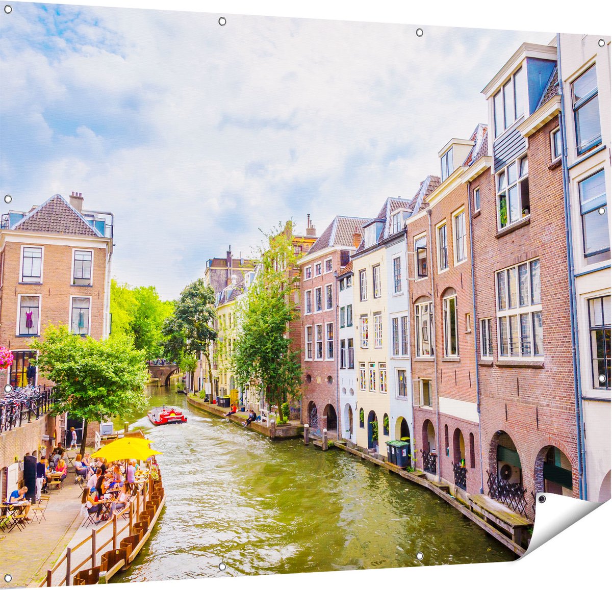 Gards Tuinposter Huizen aan de Oudegracht in Utrecht - 150x120 cm - Tuindoek - Tuindecoratie - Wanddecoratie buiten - Tuinschilderij Multikleur