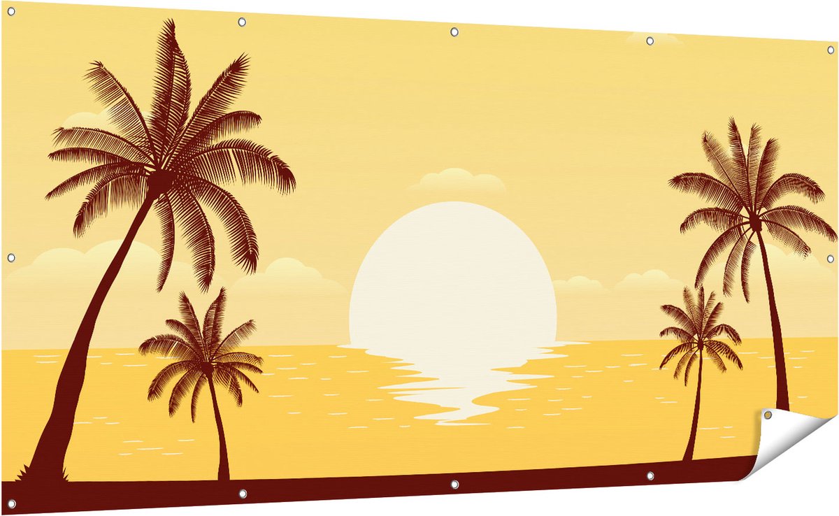 Gards Tuinposter Zonsondergang met Palmbomen - Abstract - 200x100 cm - Tuindoek - Tuindecoratie - Wanddecoratie buiten - Tuinschilderij Multikleur