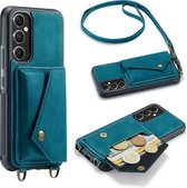 Casemania Hoesje Geschikt voor Samsung Galaxy A14 Emerald Green - Luxe Back Cover met Koord - Wallet Case - Pasjeshouder
