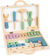 Houten speelgoed gereedschapskist - kist koffer met gereedschap van hout - pastel