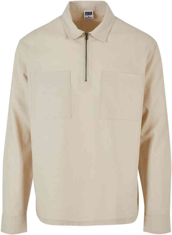 Urban Classics - Cotton Linen Half Zip Longsleeve shirt - XL - Beige