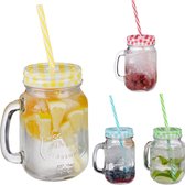 Relaxdays drinkglazen met deksel - set van 4 - mason jar met opschrift - limonadeglazen