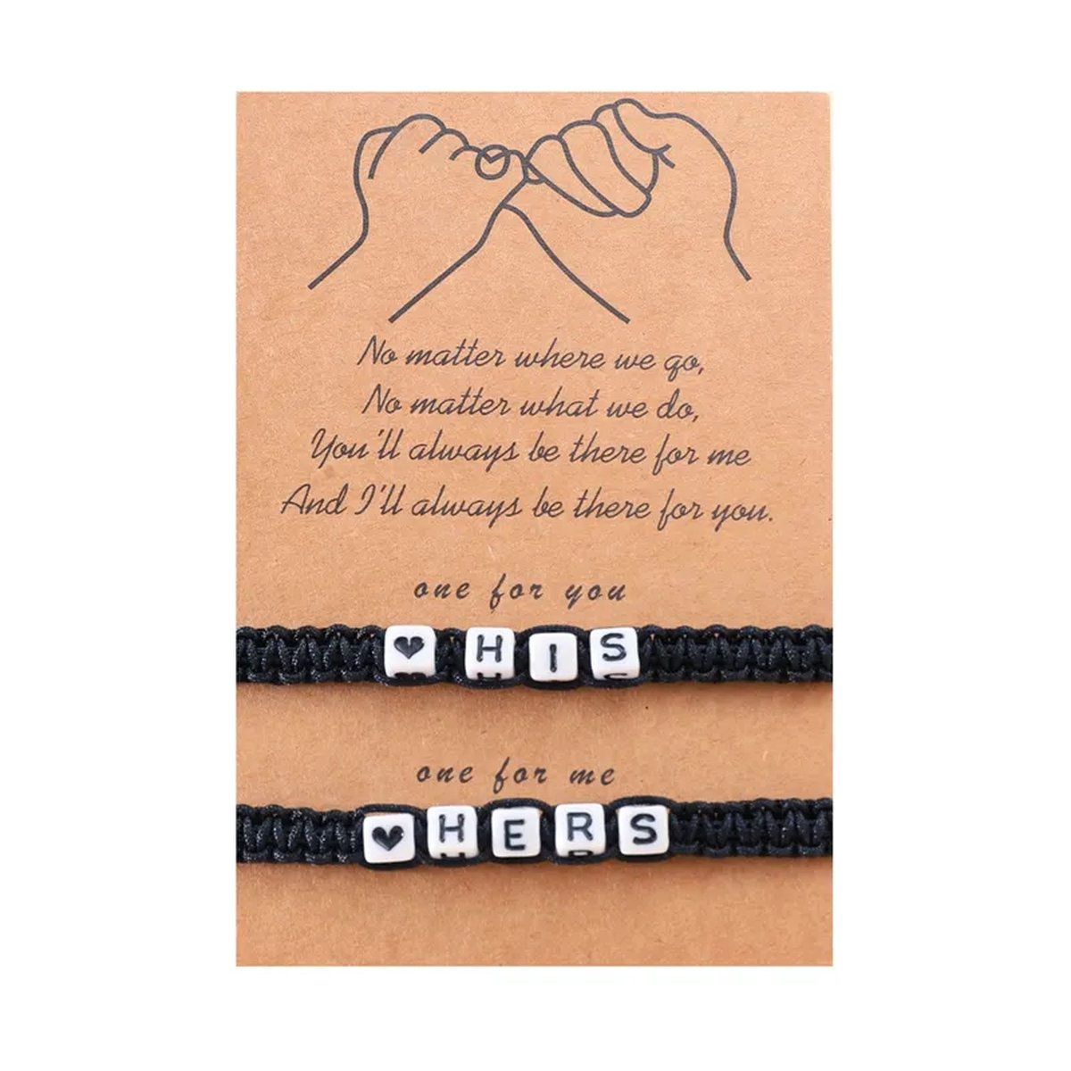 Koppel Armbandjes met "His Hers" - Zwarte Bandjes - Vriendschapsarmbandjes voor Stelletjes op Cadeau kaartje - Pax Amare