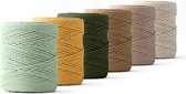 Ledent macramé touw, dubbel getwist (1mm, 6 x 65M) - 100% geregenereerd katoengaren - Macramé touw in 6 verschillende natuurlijke kleuren om mee te knutselen.