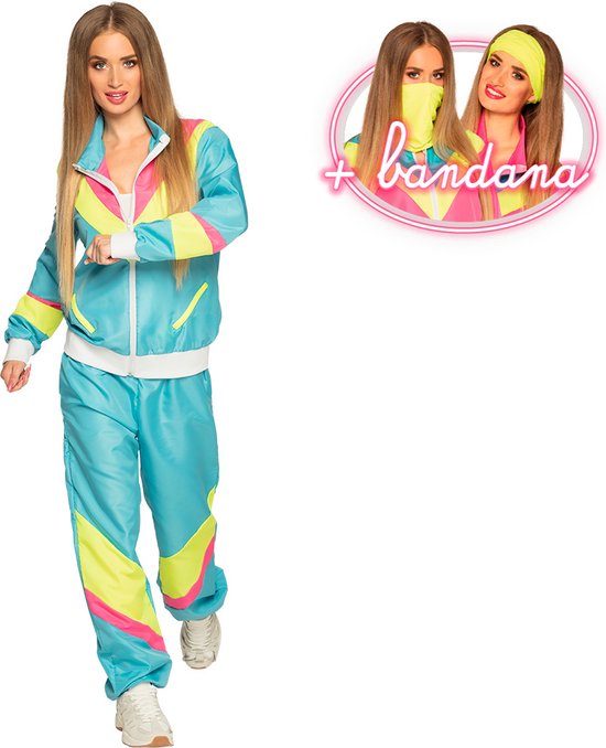 Boland - Trainingspak Retro babe neonblauw (L) - Volwassenen - - 80's & 90's - Disco