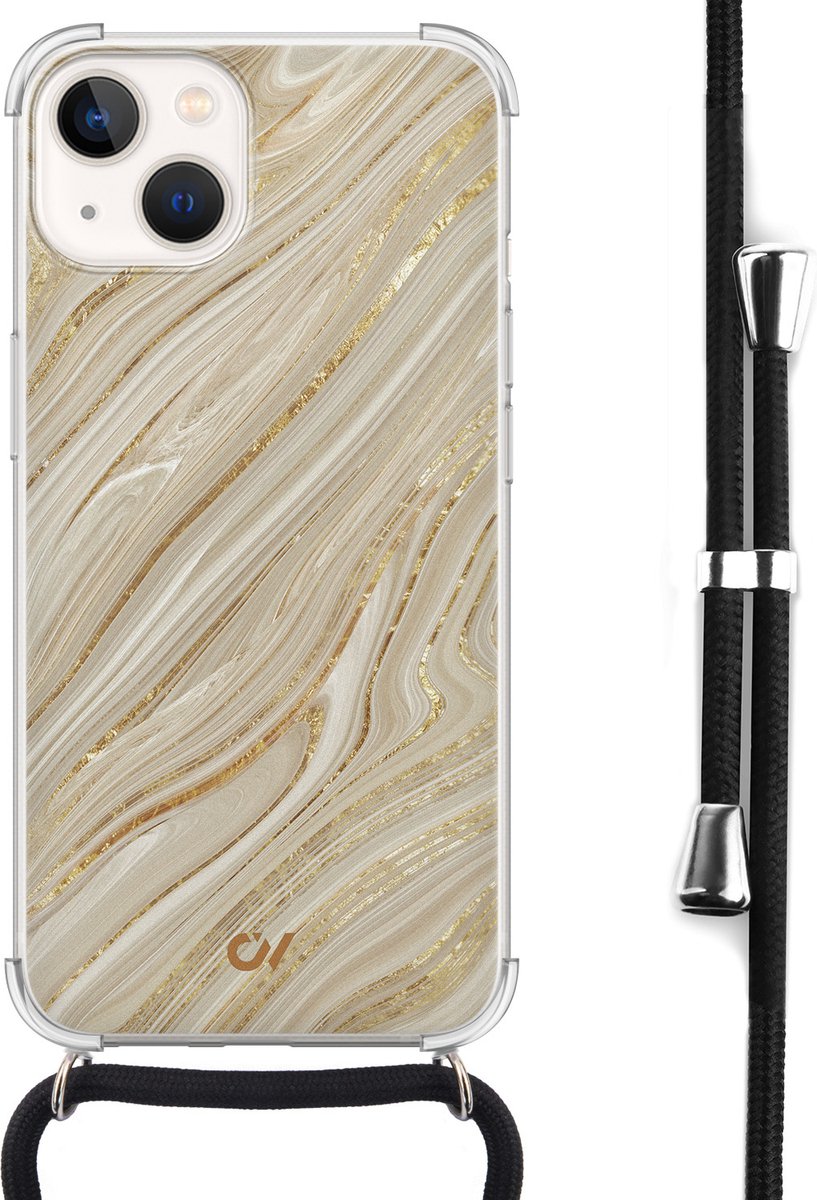 Casevibes - Telefoonhoesje met koord - Geschikt voor Apple iPhone 13 - Golden Marble - Goud -