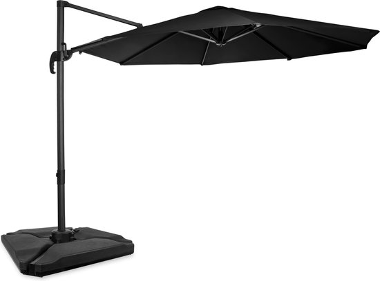 Parasol flottant VONROC Premium Bardolino Ø300cm - Parasol durable - ensemble combiné comprenant 4 dalles de parasol premium remplissables - Rotatif à 360 ° - Inclinable - Tissu résistant aux UV - Anthracite / noir - Incl. couvercle de protection