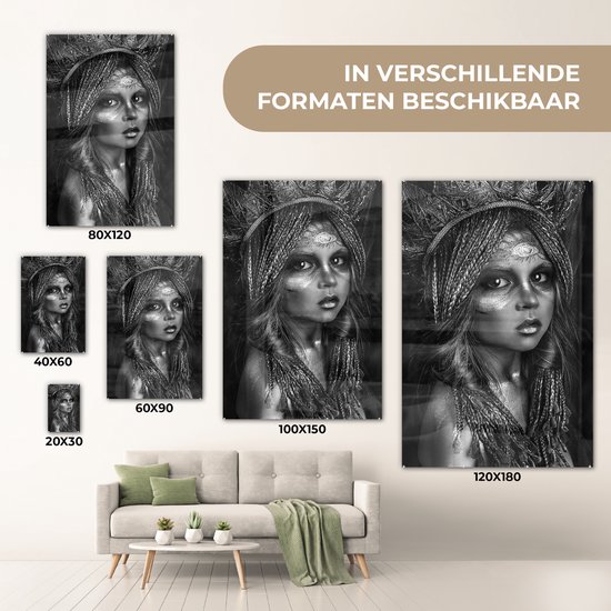 Tableau sur verre femme - Kroon - Argent - Luxe - Plaque de verre - Décoration salon - Décoration Verres - Photo sur verre - 80x120 cm - Panneau de Verres - Décoration murale verre - Tableaux verre