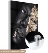 MuchoWow® Tableau sur Verre - Femme - Or - Zwart - Peinture - Luxe - 90x120 cm - Peintures sur Verre Acrylique - Photo sur Glas