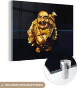 Glasschilderij zwart goud - Buddha - Goud - Religie - Boeddha beeld - Luxe - 40x30 cm - Muurdecoratie - Decoratie woonkamer