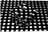 Acrylglas - Doorzichtige Kubus op Ondergrond van Witte Stippen op Zwarte Ondergrond - 75x50 cm Foto op Acrylglas (Met Ophangsysteem)