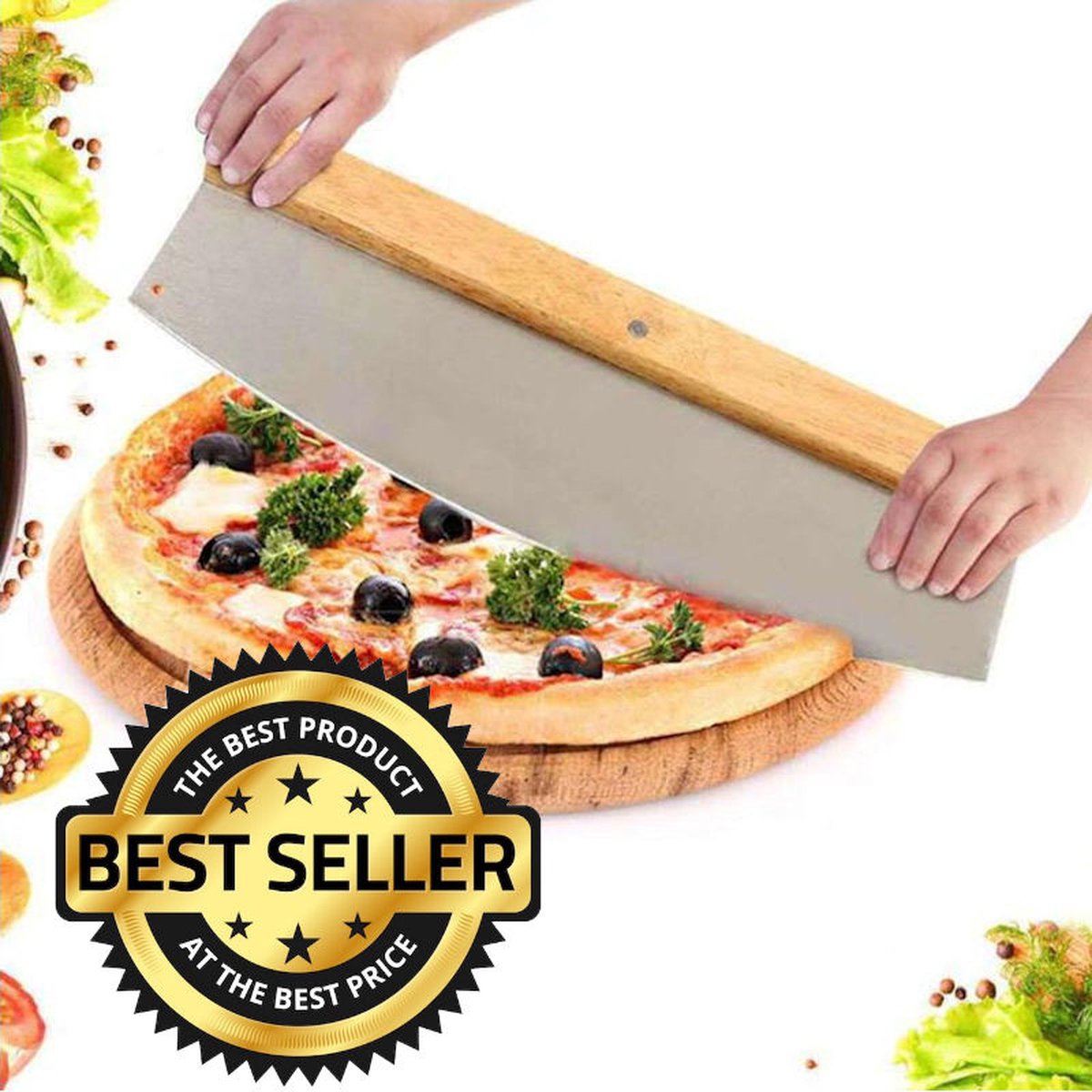Decopatent® PRO Pizzasnijder RVS met houten handvat - Pizza Mes - Pizza  snijder -... | bol.com