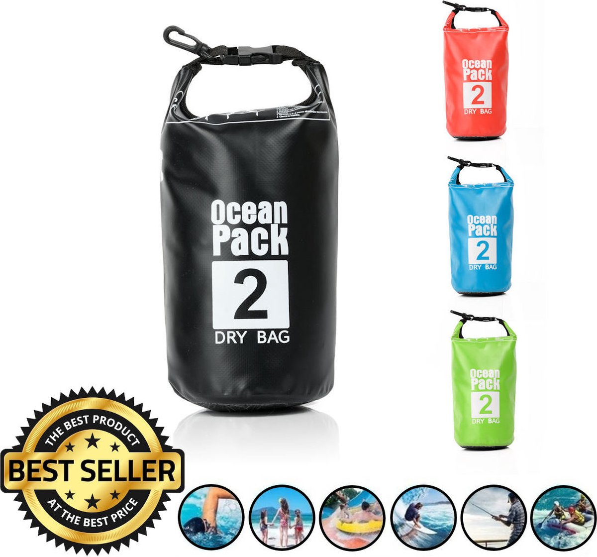 Decopatent® Waterdichte Tas - Dry bag - 2L - Ocean Pack - Dry Sack - Survival Outdoor Rugzak - Drybags - Boottas - Zeiltas - Zwart