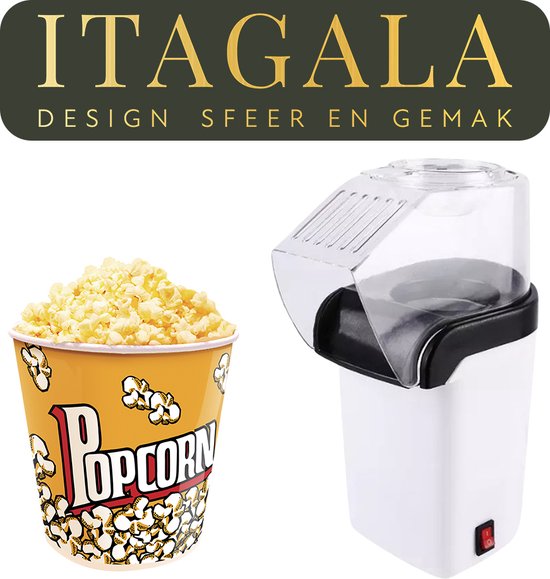 ITAGALA Popcorn Machine - Heteluchtsysteem - Popcorn Maker - Popcorn - Popcornmachine - Popcornmaker - 1200W – Wit – Klaar in 3 Minuten - zonder olie