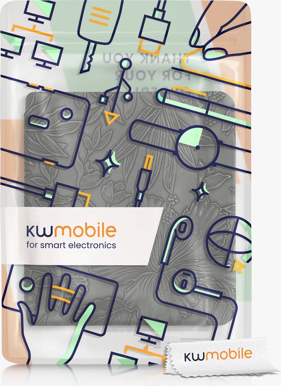 kwmobile e-reader hoesje geschikt voor Kobo Libra 2 hoes - E reader flip case met magnetische sluiting - Ereader cover - Bloemen in reliëf design in groen van kwmobile — afbeelding 3
