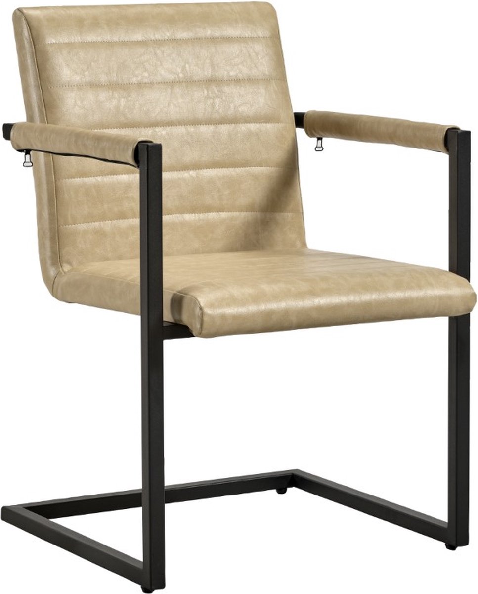 Soof&Tess - Cossato Eetkamerstoel - Set van 4 - Beige - Kunstleer - Industrieel - Met armleuning - Easy Clean Stoffen - Hoge Kwaliteit