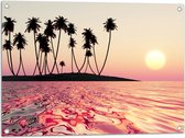 Tuinposter – Silhouet van Palmbomen op Onbewoond Eiland in de Oceaan bij Zonsondergang - 80x60 cm Foto op Tuinposter (wanddecoratie voor buiten en binnen)