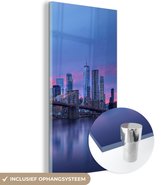 MuchoWow® Glasschilderij 20x40 cm - Schilderij acrylglas - New York - Water - Brug - Foto op glas - Schilderijen