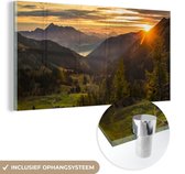 MuchoWow® Glasschilderij 160x80 cm - Schilderij acrylglas - Alpen - Berg - Zon - Foto op glas - Schilderijen
