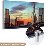 MuchoWow® Glasschilderij 120x60 cm - Schilderij acrylglas - Rotterdam - Erasmus - Zonsondergang - Foto op glas - Schilderijen