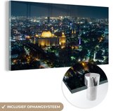 MuchoWow® Glasschilderij 160x80 cm - Schilderij acrylglas - Jakarta - Nacht - Licht - Foto op glas - Schilderijen