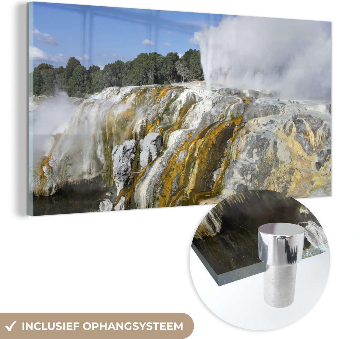 ® Glasschilderij 160x80 cm - Schilderij acrylglas - Uitbarstende Pohutu-geiser bij Whakare