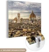 MuchoWow® Glasschilderij 90x90 cm - Schilderij acrylglas - Italië - Zonsondergang - Florence - Foto op glas - Schilderijen