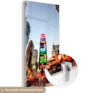 MuchoWow® Glasschilderij 80x160 cm - Schilderij acrylglas - New York - Nacht - Plein - Foto op glas - Schilderijen