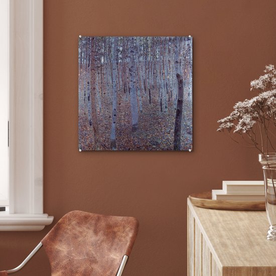 MuchoWow® Peinture sur Verre - Buchenhain - Peinture de Gustav Klimt - 50x50 cm - Peintures sur Verre Acrylique - Photo sur Glas