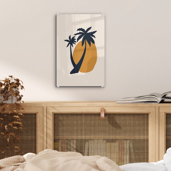 MuchoWow® Peinture sur verre 20x30 cm - Peinture sur verre acrylique - Palmier - Soleil - Pastel - Photo sur verre - Peintures