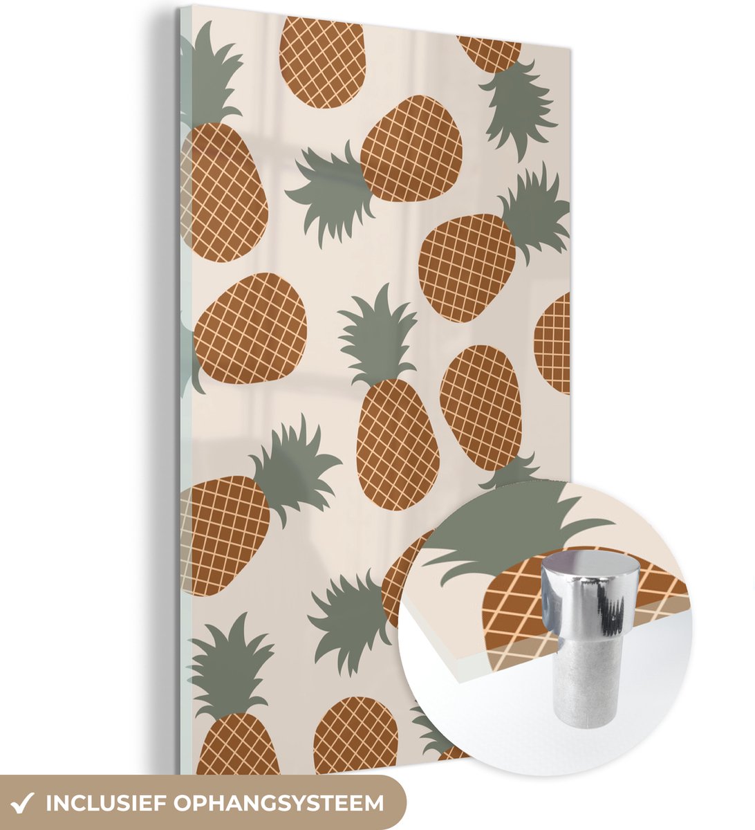 ® Glasschilderij 40x60 cm - Schilderij acrylglas - Fruit - Pastel - Patronen - Ananas - Foto op glas - Muurdecoratie woonkamer - Wanddecoratie slaapkamer - Schilderijen