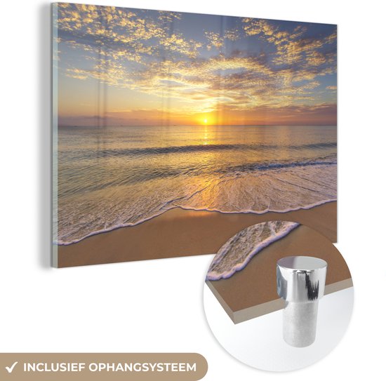 MuchoWow® Glasschilderij 60x40 cm - Schilderij acrylglas - Strand - Kleuren - Zon - Foto op glas - Schilderijen