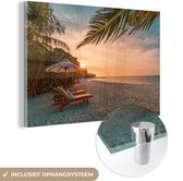 Peinture sur Verre - Plage - Chaise de Plage - Coucher de Soleil - 180x120 cm - Peintures sur Verre Peintures - Photo sur Glas