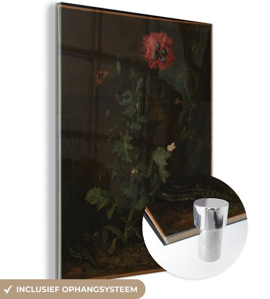 MuchoWow® Glasschilderij 30x40 cm - Schilderij acrylglas - Stilleven met papaver - Otto Marseus van Schrieck - Foto op glas - Schilderijen