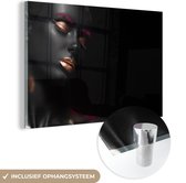 MuchoWow® Glasschilderij 120x80 cm - Schilderij acrylglas - Vrouw - Zwart - Goud - Foto op glas - Schilderijen