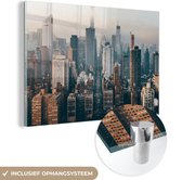 MuchoWow® Glasschilderij 120x80 cm - Schilderij acrylglas - Skyline van New York - Foto op glas - Schilderijen