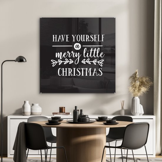 MuchoWow® Peinture sur verre 90x90 cm - Peinture sur verre acrylique - Citation de Noël "Passez un joyeux petit Noël" avec fond noir - Photo sur verre - Peintures
