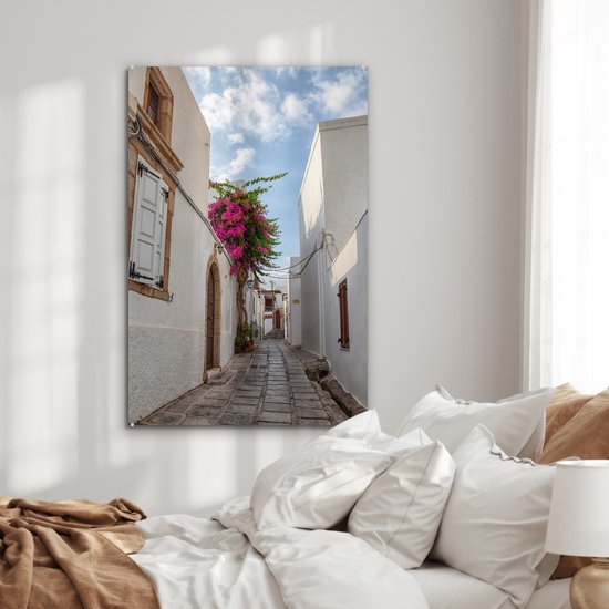Architecture Witte dans une rue étroite de la vieille ville de Rhodes Plexiglas 80x120 cm - Tirage photo sur Glas (décoration murale en plexiglas)