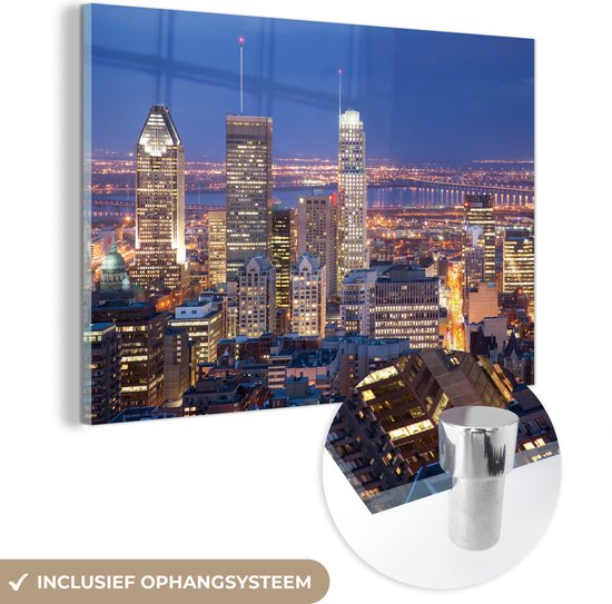 MuchoWow® Peinture sur Verre - Paysage Urbain de Montréal la Nuit au Canada - 150x100 cm - Peintures sur Verre Acrylique - Photo sur Glas