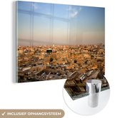 MuchoWow® Glasschilderij 180x120 cm - Schilderij acrylglas - De skyline van Erbil in Iraaks-Koerdistan - Foto op glas - Schilderijen