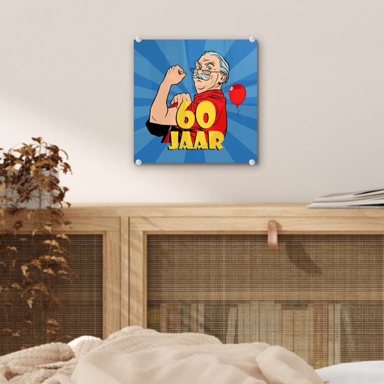 MuchoWow® Peinture sur verre 20x20 cm - Peinture sur verre acrylique - Anniversaire - 60 ans - Homme - Photo sur verre - Peintures