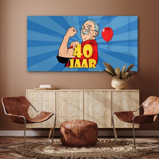 MuchoWow® Peinture sur verre 160x80 cm - Peinture sur verre acrylique - Anniversaire - 40 ans anniversaire homme - Blauw - Photo sur verre - Peintures