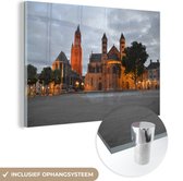 MuchoWow® Glasschilderij 60x40 cm - Schilderij acrylglas - Kerk - Maastricht - Wolken - Foto op glas - Schilderijen