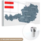 MuchoWow® Glasschilderij 40x20 cm - Schilderij acrylglas - Grijze kaart van Oostenrijk - Foto op glas - Schilderijen