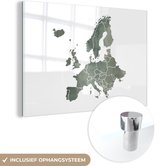 MuchoWow® Glasschilderij 150x100 cm - Schilderij acrylglas - Kaart Europa - Waterverf - Grijs - Foto op glas - Schilderijen