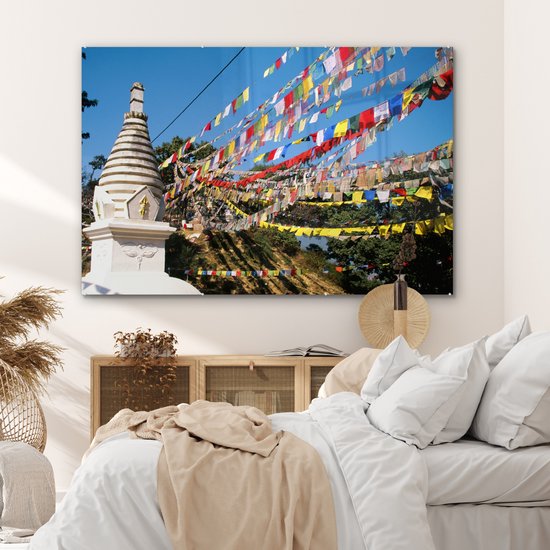 MuchoWow® Peinture sur Verre - Drapeaux de Prière au Stupa de Swayambhunath au Népal - 180x120 cm - Peintures sur Verre Peintures - Photo sur Glas