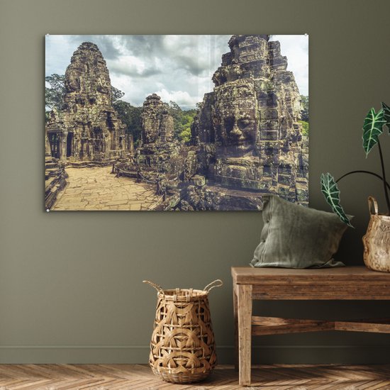 MuchoWow® Peinture sur verre - Le Temple Bayon à Angkor Thom au Cambodge - 90x60 cm - Peintures sur verre acrylique - Photo sur Glas