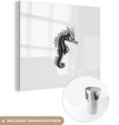 MuchoWow® Glasschilderij 90x90 cm - Schilderij acrylglas - Retro - Zeepaardje - Dieren - Foto op glas - Schilderijen