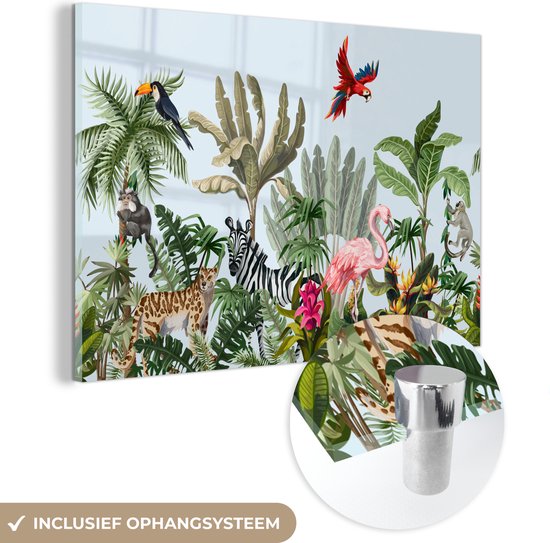 Peinture sur Verre - Jungle - Flamingo Rose - Singe - 180x120 cm - Peintures sur Verre Peintures - Photo sur Glas