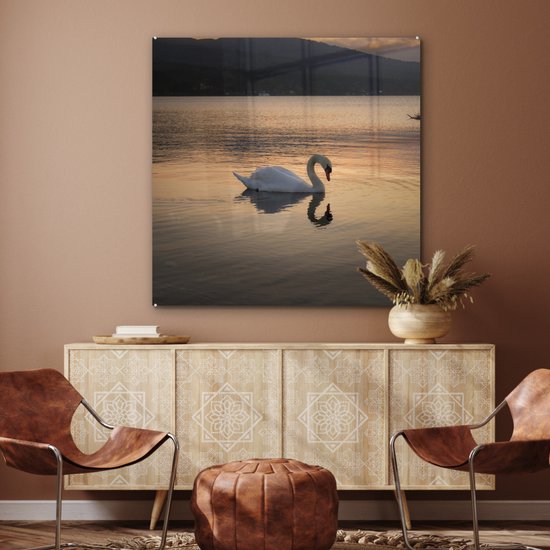 Peinture sur Verre - Cygne - Coucher de Soleil - 90x90 cm - Peintures sur Verre Peintures - Photo sur Glas